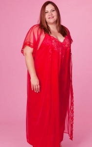 Elegant Red Nightgown Peignoir Set